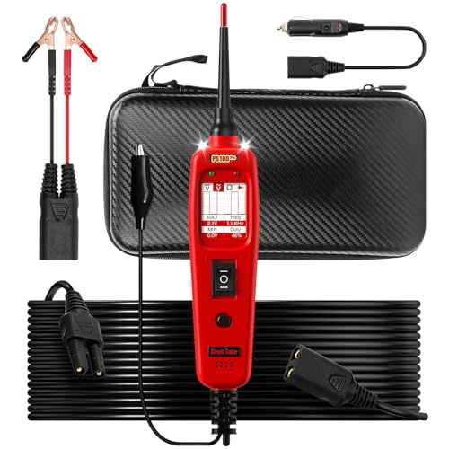 PS100PRO Automotive Circuit Tester and Short Finder, 12V/24V Power Circuit Probe Kit with AC/DC Voltage Tester, Current Probe, Component Activation Tool, Includes 20FT+20FT Cable - color: Red