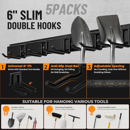 99" Heavy Duty Garage Tool Organizer Wall Mount, Steel Garage Storage Rack Holds up to 900 lbs with Adjustable Hooks, Wall Mounted Tool Organizer for Garage, Shed & Yard, 6 Panels, 13 Hooks & 2 Straps - size: 99"|6 Panels+13 Hooks+2 Straps