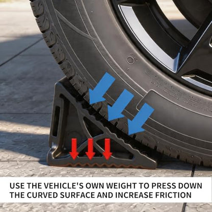 Wheel Chocks for RV Trailer Car Camper, Rubber Deformable Curve Upgrade Design, Wrapping Around Various Tires, Conforming to Ground, Better Load-Bearing and Anti-Slip, Durable Safty Block, 4 Pack - size: 4pack_95D