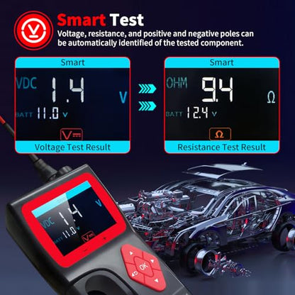 P200 Power Circuit Probe Tester, 9V-30V Automotive Electrical Circuit Tester with 2.4" LCD Screen, Multi-Function Car Diagnostic Tool for Voltage Resistance Relay Injector Test