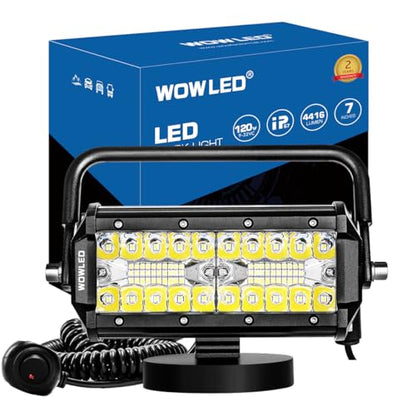 WFPOWER Magnetic LED Work Light Bar, 48W LED Combo Beam Light Pod with Magnetic Base Mount, Portable LED Light Flood and Spot for Camping Car SUV Boat Bar Truck Driving Lamp Fog Lights - size: Portable Magnetic Work Light