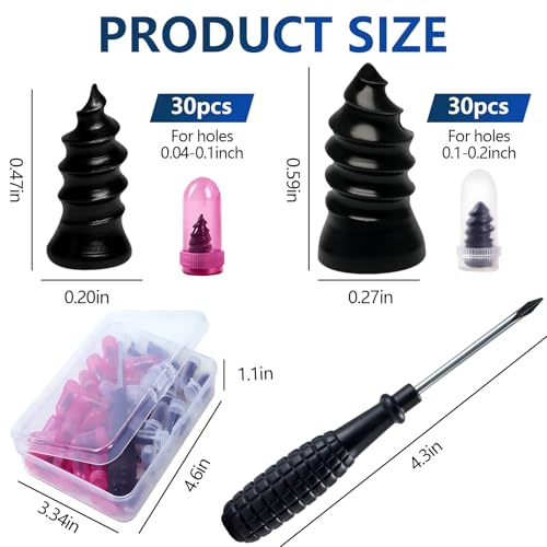 YLYA 60 PCS Tire Repair Rubber Nail, Vacuum Tire Repair Kits Spiral Rubber Screws, Fast Self-Service Tool for Car, Truck, Motorcycle, Tractor Tire Puncture Repair(Black)