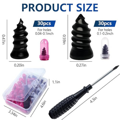 YLYA 60 PCS Tire Repair Rubber Nail, Vacuum Tire Repair Kits Spiral Rubber Screws, Fast Self-Service Tool for Car, Truck, Motorcycle, Tractor Tire Puncture Repair(Black)