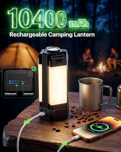 Rechargeable Camping Lantern: Portable LED Emergency Lantern | 2200LM LED lantern with magnetic base, 10400mAh battery and five modes for camping or emergency lighting - color: Green