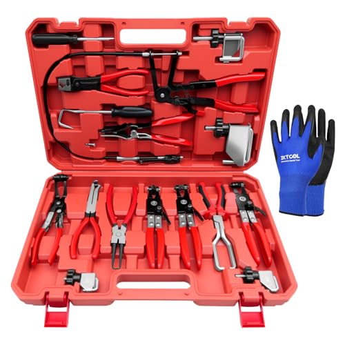 ZKTOOL 16PCS Hose Clamp Pliers Set, Professional Removal & Installation Tool Kit with Long Reach Flexible Wire & Electrical Disconnect Pliers for Fuel, Oil, Coolant Radiator, Heater and Water Hoses