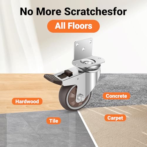 Nefish Side Mount Casters 3 Inch L-Shaped Heavy Duty Rubber Caster Set of 8, Ball Bearing 360 Degree Plate Swivel Castors Wheel, Casters Wheels for Furniture, Baby Bed, Kitchen, Cabinet, Table - style: 3 IN L-Shaped (8 Pack)