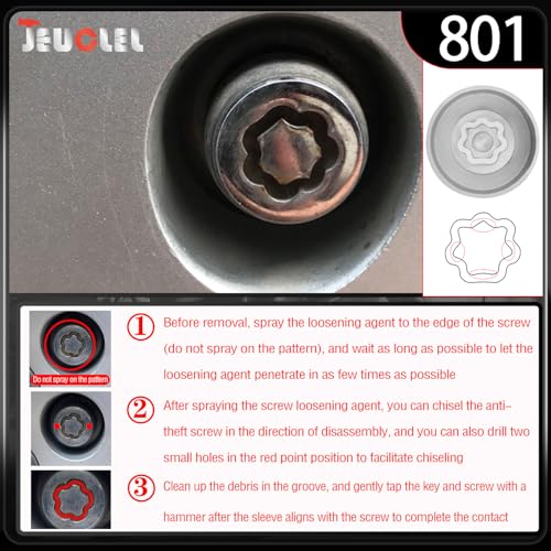 801 Wheel Locking Nut Key for Jeep Renegade Wrangler Cherokee Dodge Journey 2016-2020, 29mm Lock Bolt Inner Dia Anti-Theft Lug Nut Removal Tool - size: 801