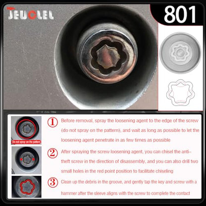 801 Wheel Locking Nut Key for Jeep Renegade Wrangler Cherokee Dodge Journey 2016-2020, 29mm Lock Bolt Inner Dia Anti-Theft Lug Nut Removal Tool - size: 801