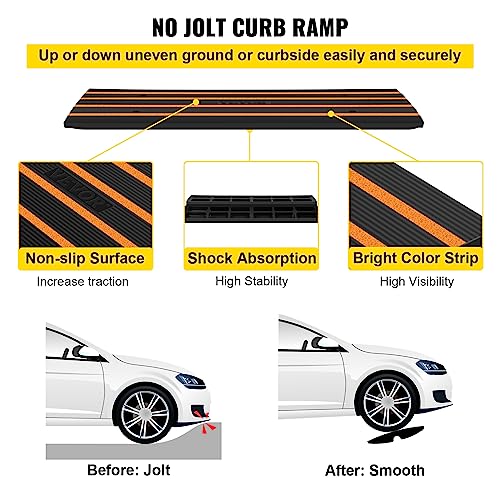 VEVOR Rubber Curb Ramps for Driveway, 2 Pack Threshold Bridge, 33069 lbs Load Capacity, 2.5" Rise, with Reflective Safety Strips, Ideal for Cars, RVs, Scooters and Motorcycles to Prevent Car Scraping - size: 2.5" Rise (2-Pack)