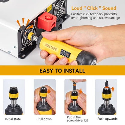 Adjustable Torque Screwdriver, 1/4" Quick-Release Bit Holder, 10-70 in-lb, 13-Piece Set, ±6% Accuracy