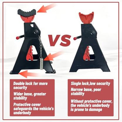 HENBOW Jack Stands，3 Ton Jack Stands with Solid Wheel Chocks，6600lbs Capacity,11"-16.33" Adjustable Car Lift Stands with Double Pin Locking,Black,1 Pair - color: Black-1