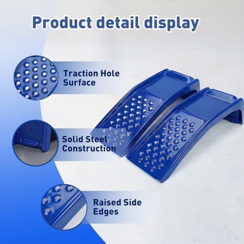 Heavy Duty Car Ramps for Oil Changes, 2 Pack Solid Steel Vehicle Ramps, 8,000 LBS Capacity Per Pair, 35" x 12" x 9.5", Auto Service Ramps, 9" Tire Track Width, Traction Hole Surface, Blue - color: Blue