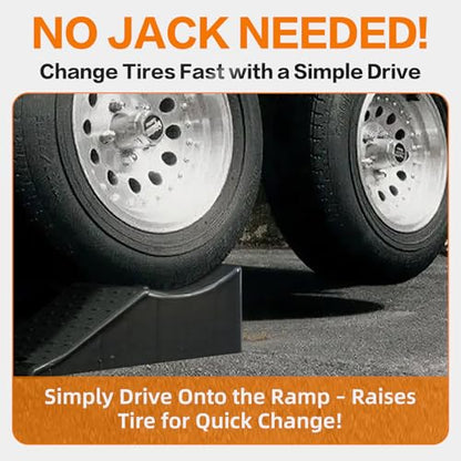 1 Pack 20000lbs Tandem Wheel Ramp, Concave Portable Ramp, Heavy Duty Tire Changing aid on Tandem Dual Axle Trailer, 5.5in Tire Lift Trailer Wheel Jack RV Flat Tire Ramp (1)