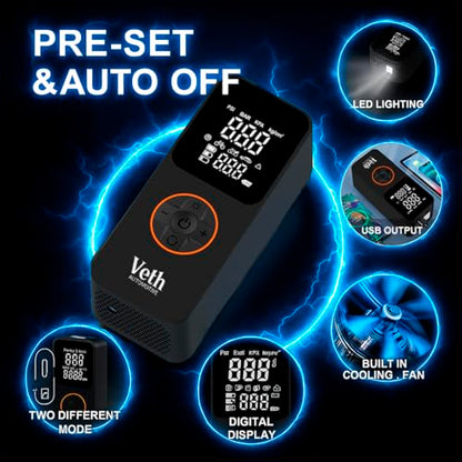 VT05 Portable Tire Inflator, 150 PSI Cordless Air Pump | 2500mAh, Triple Battery, Auto Shut-Off, LED Display, USB-C Out, for Car Motorcycle Bike Balls, Inflates in 1 Min