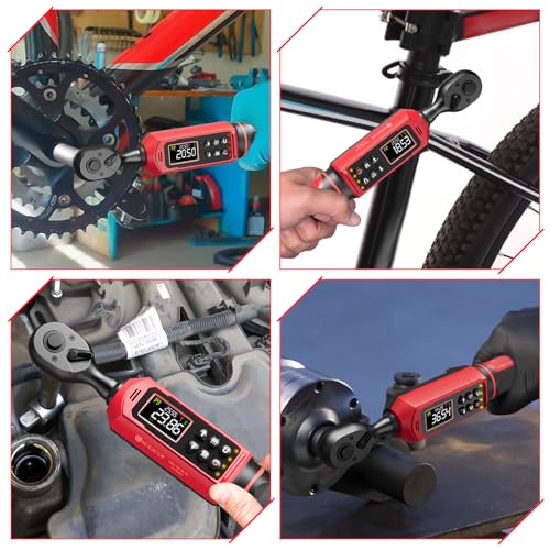SUERCUP 3/8" Digital Torque Wrench (0.66-44.29Ft.Lb/0.9-60N.m) | ±1% Accuracy with Vibration/Buzzer/LED Alerts, 9 Presets & 5 Units, for Moto Engine/Brake, Car Spark Plug & Oil Drain Repair - size: 3/8" 0.66-44.29Ft.Lb/0.9-60N.m