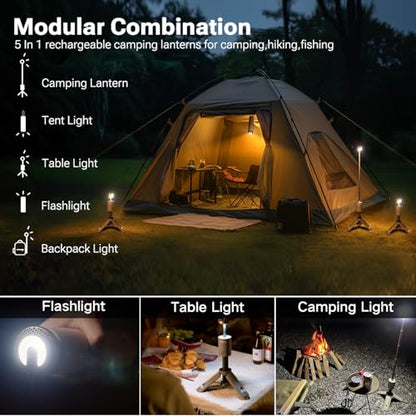 Outask Camping Light Telescopic, Collapsible Magnetic Camping Lantern with 12000mAh Battery, Telescoping IPX6/IPX7 Waterproof Flashlights, Camping Lamp for Emergency, Camping, Hiking (Military Green) - color: Military Green