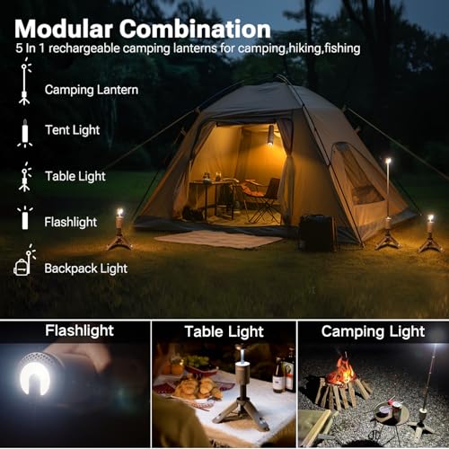 Outask Camping Light Telescopic, Collapsible Magnetic Camping Lantern with 12000mAh Battery, Telescoping IPX6/IPX7 Waterproof Flashlights, Camping Lamp for Emergency, Camping, Hiking (Gray) - color: Gray