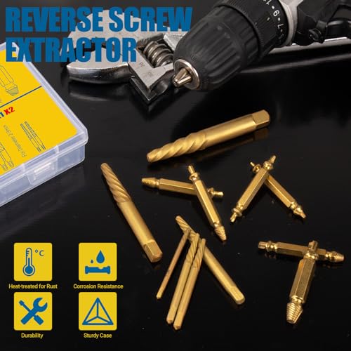 Damaged Screw Extractor Set, 13Pcs Easy Out Bolt Extractor Set Drill Bit Tools for Removing Rusty Broken Hardware, Spiral Screw Extractor for Stripped Screws Nuts & Bolts - size: 13 Pieces