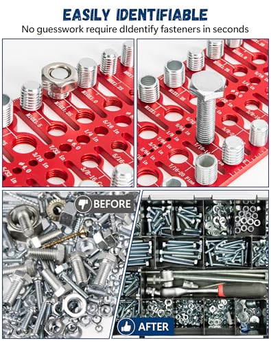 57 Nut and Bolt Thread Checker - Thread Checker Standard and Metric Bolt and Nut Identifier Gauge 21 Standard & 17 Metric & 19 Drill Gauges Thread Gauge Screw Size and Thread Gauge Inch & Metric