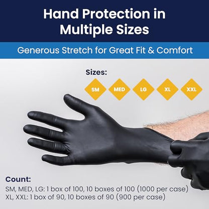 Adenna Dark Light Bulk Disposable Nitrile Gloves – 9 Mil, Heavy Duty Work Rubber Glove with Textured Grip, Non-Latex & Powder Free, Case of 900, 2X-Large, Black - size: 2X-Large (Case of 900)