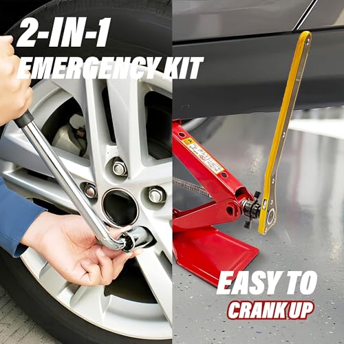 BullsArmor Scissor Jack Kit - 2 Ton (4,400 lbs) - Extra Wide Base - Universal Car Tool Kit with Ratchet & Lug Wrench - All-in-One Portable Emergency Case for Vehicle Lift & Tire Changes