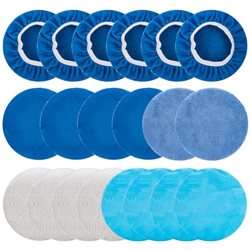 THINKWORK 20 Pcs Car Polishing Pad, Buffing Pad for 10 Inch Car Polisher, Microfiber Wax Applicator Pad for Car, Microfiber, Wool, Coral Fleece, Nonwoven Fabric - color: 20 Pcs Car Polishing Pad