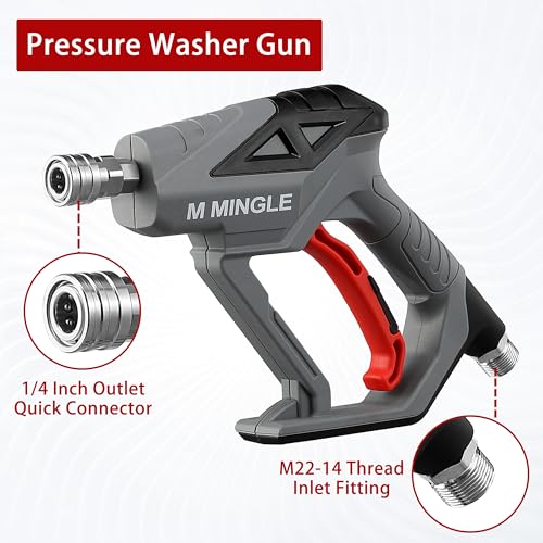 M MINGLE High Pressure Washer Gun Snow Foam Lance, 4000 PSI Cannon Foam Blaster Power Washer with 1/4" Quick Connector, Car Wash Foam Cannon Kit with 5 Pressure Washer Nozzle Tips, 1 Liter - color: yellow