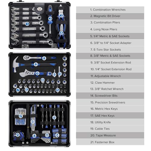 Prostormer Mechanic Tool Set – 219 Piece Basic Tool Kit for Home Repair & Auto Car Maintenance, General Household Tool Set with Aluminium Tool Box