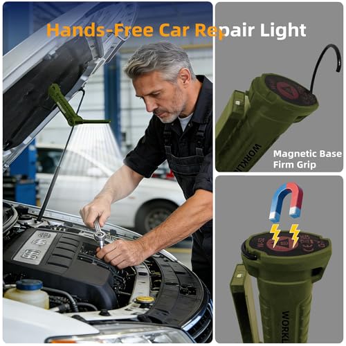 LED Work Light Rechargeable Flashlight, Tool Gifts for Fathers Day Dad Husband Men Boyfriends Him Mechanic Grill Light Inspection Lamp Magnetic Base 5 Modes 360° Rotate Car Emergency Repair Green 4PCS - color: Army Green 4PCS