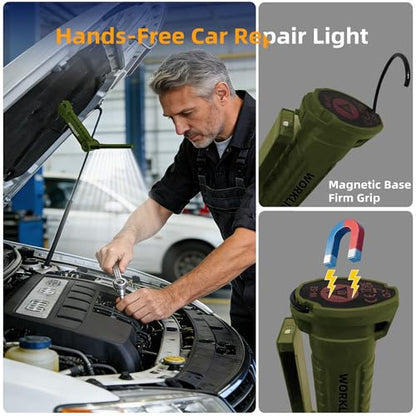 LED Work Light Rechargeable Flashlight, Tool Gifts for Fathers Day Dad Hubby Men Him Husband Mechanic Torch Grill Light Inspection Lamp Magnetic Base 5 Modes 360° Rotate Car Emergency Repair Green - color: Green