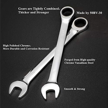 22-Piece Ratcheting Wrench Set，Metric & SAE Chrome Vanadium Steel Hand Combination Wrench Spanner with Portable Carrying Bag (Ratchet Wrench) - style: Ratchet Wrench