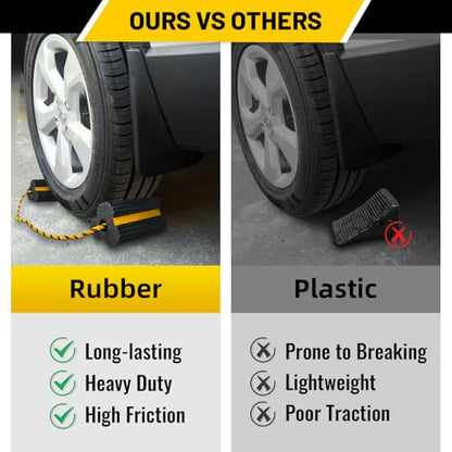 ROBLOCK Heavy Duty Wheel Chocks, Rubber Wheel Block Non-Slip Base with Nylon Rope Yellow Reflective Tape - 1 Pair Black, Wheel Stoppers for Travel Trailers, RV, Aircraft, Car, Camper, Truck - color: 2pack