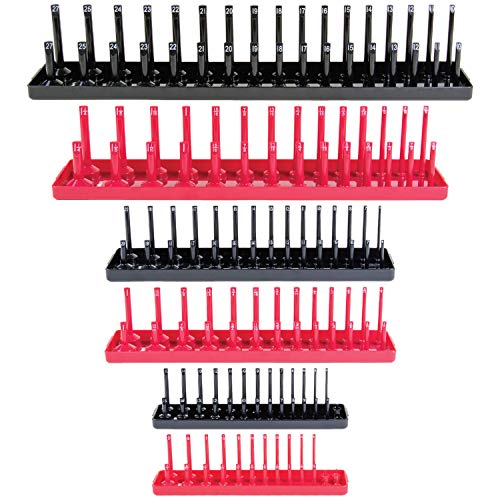 B&C Home Goods Socket Organizers - 6 Piece SAE & Metric Tray Socket Holder - Toolbox Organizers and Storage for ¼, ⅜ and ½ inch Drive Holder for Mechanics