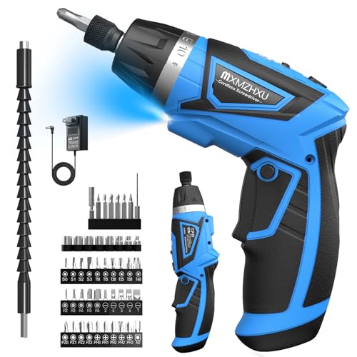 8V Cordless Screwdriver,Upgraded 10+1 Precision Torque Max 10N·m Electric Screwdriver,2000mAh Rechargeable Screw Gun with 50-Piece Kit,180° Pivoting Handle,LED Light,Gift for DIY & Home - color: Blue