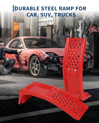 GarveeTech Heavy Duty Car Ramps Set 8000 LBS Auto Ramp Solid Steel Ramps, Pack of 2, Max Lift Height 8 inch (Red, Product Size 34.7" L x 11" W x 9" H) - color: Red, size: 34.7" L x 11" W x 9" H