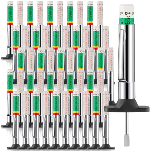 Tellegloww 50 Pcs Tire Tread Depth Gauge Color Coded Tyre Depth Gauge Tool Tread Accurate Measure Tools Metric Gauges for Car Trucks Various Vehicle (White and Green)