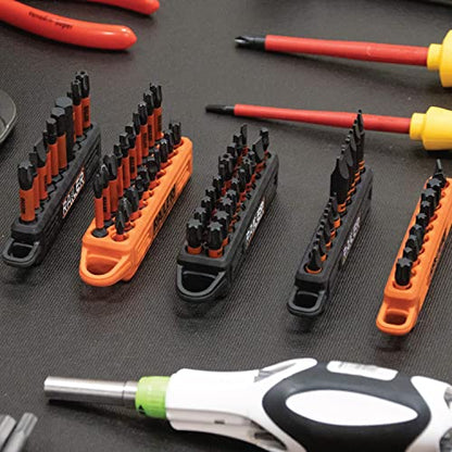 Railer 20pc Impact Driver Bit Set - Premium S2 Steel Screwdriver Bits with Torx, Hex, Phillips, Square & Slotted - Heavy Duty 1/4" Hex Shank Bits with Crushproof Storage Bit Holder & Carabiner Clip - color: Orange Bitrail