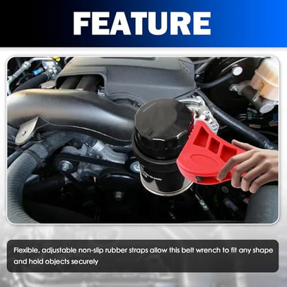 2PCS Rubber Strap Wrench Plumbing,Non-Slip Universal Oil Filter Wrench | with 8" Large & 6" Small for Oil Filter,Drain,Pipes,Sewer Cap,Adjustable Strap Wrenches Heavy Duty