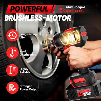 SILVEL Cordless Impact Wrench, MAX 650N.M Brushless Impact Gun 1/2 inch, 2 * 4.0Ah Battery, 6 Sockets, 3300RPM Impact Driver wih Fast Charger - size: 2 Batteries