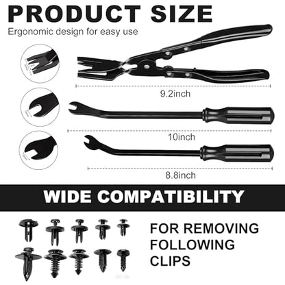 3 PCS Clip Removal Tool,Clip Pliers Fastener Remover,Car Trim Rivet Removal Pry Tool for Automotive Door Panel,Upholstery,Dashboard Black - color: black