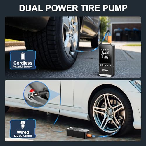 Tire Inflator Portable Air Compressor, 150 PSI Smart Air Pump for Car Tires with Digital Pressure Gauge, Tires Pump for Cars, Motorcycles, Bikes, Balls, Mini Bike Pump & Car Accessories