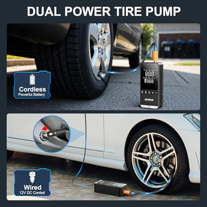 Tire Inflator Portable Air Compressor, 150 PSI Smart Air Pump for Car Tires with Digital Pressure Gauge, Tires Pump for Cars, Motorcycles, Bikes, Balls, Mini Bike Pump & Car Accessories
