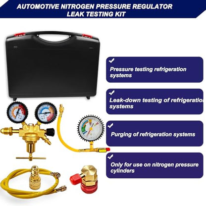 53010 Automotive/HVAC Pressure Tester Kit, Nitrogen Pressure Testing Tools | Includes 53001 nitrogen pressure regulator, leak testing adapter 53042, charging hose, r134a adapter, r410a adapter