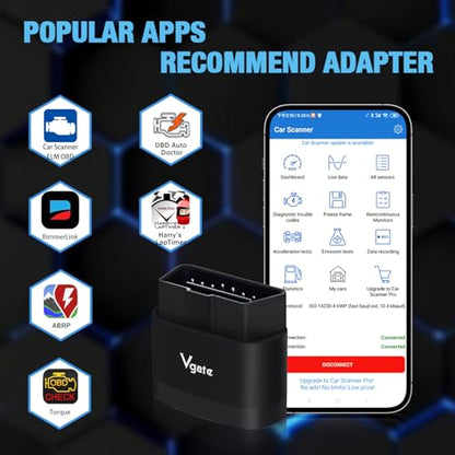 Vgate iCar Pro 2S Bluetooth OBD2 Scanner Fixd Car Diagnostic Tool Code Reader for Android & iOS & Windows, Black