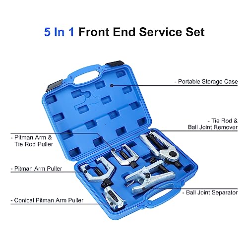 5 in 1 Ball Joint Separator, Pitman Arm Puller, Tie Rod End Removal Tool Set, Front End Service Tool Kit for Cars, Pickups, Trucks