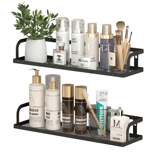 PUSDON 2-Pack 16.5" Extra Long Slim Hollowout Shower Caddy, Wall Mount Spice Rack & Bathroom Organizer, Mesh Bottom Cabinet Door Shelf Holds 50LBS - Matte Black, Hollowout - color: Matte Black, size: U-Shape Easy Access (16.5" Extra Long)
