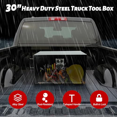 Steel Truck Tool Box,Tongue Box for Storage with Smooth Surface - Black | Steel Underbody Truck Tool Box with T-Handle Lock,Waterproof for Truck, Pickup, RV, Trailer 30" x 18" x 18" Inch - size: 30" x 18" x 18"