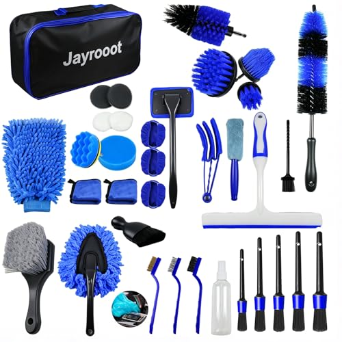 37Pcs Car Detailing Kit, Car Detailing Brush Set, Car Wash Cleaning Kit, Car Detailing Brushes, Professional Car Care Kit for Interior Exterior Wheels, (Drill is NOT Included)