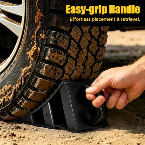 Camper Wheel Chocks, Anti-Slip Tire Blocks, Easy to Place & Remove | Portable Wheel Stoppers for RV Camping & Trailer Parking, Stackable Stabilizers with Secure Grip on Gravel, Mud & Slopes