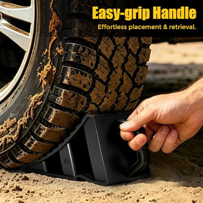 Camper Wheel Chocks, Anti-Slip Tire Blocks, Easy to Place & Remove | Portable Wheel Stoppers for RV Camping & Trailer Parking, Stackable Stabilizers with Secure Grip on Gravel, Mud & Slopes